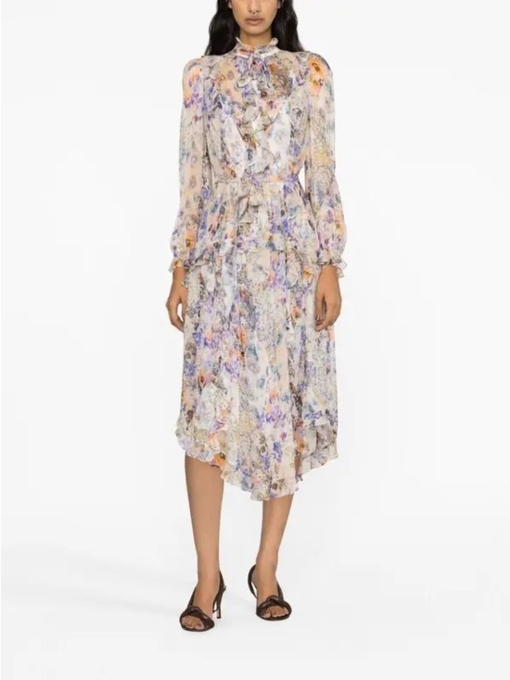 ZIMMERMANN Tama Ruffled Silk Midi Dress Size 3 or Large
